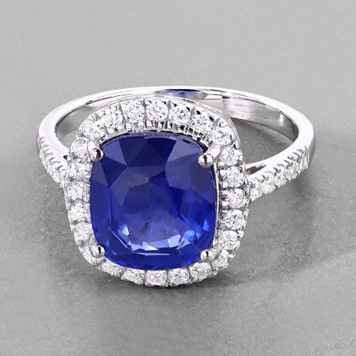Ceylon Blue Sapphire 18K White Gold Ring (4.83 ct)