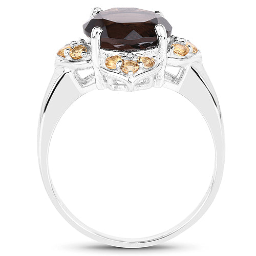 Smoky Quartz & Citrine Sterling Silver Ring (3.47 ct)