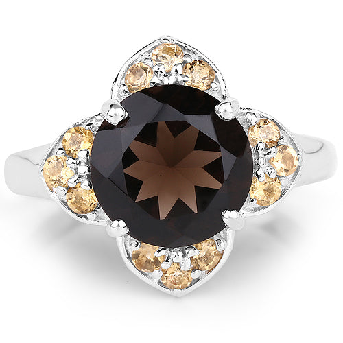 Smoky Quartz & Citrine Sterling Silver Ring (3.47 ct)