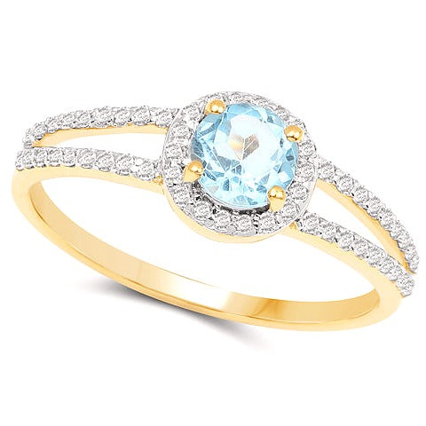 Blue Topaz & Diamond 14K Yellow Gold Ring