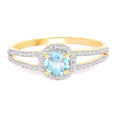 Blue Topaz & Diamond 14K Yellow Gold Ring