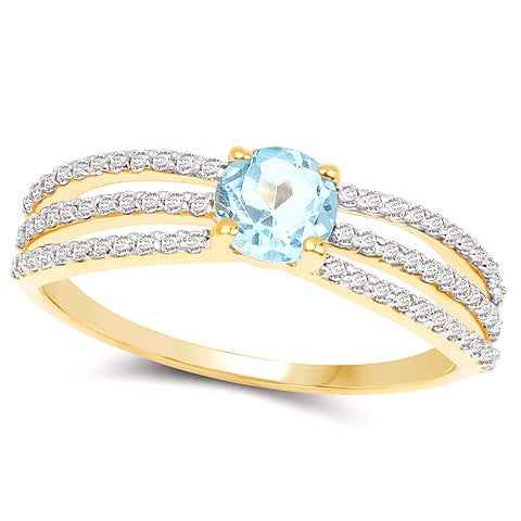 Swiss Blue Topaz & Diamond 14K Yellow Gold Ring