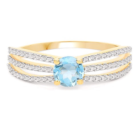 Swiss Blue Topaz & Diamond 14K Yellow Gold Ring