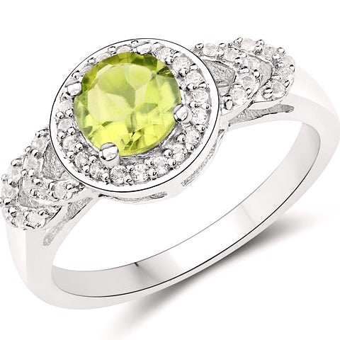 Peridot and White Topaz Sterling Silver 3 Piece Jewelry Set (Ring, Earrings